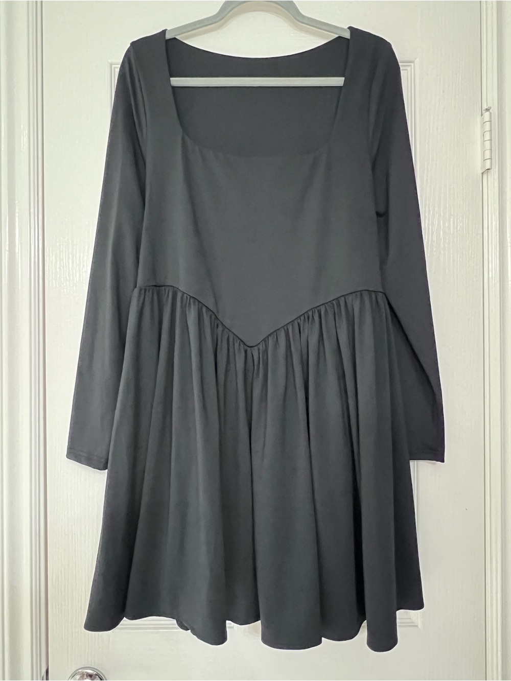 Long-Sleeve Black Tie-Back Swing Dress